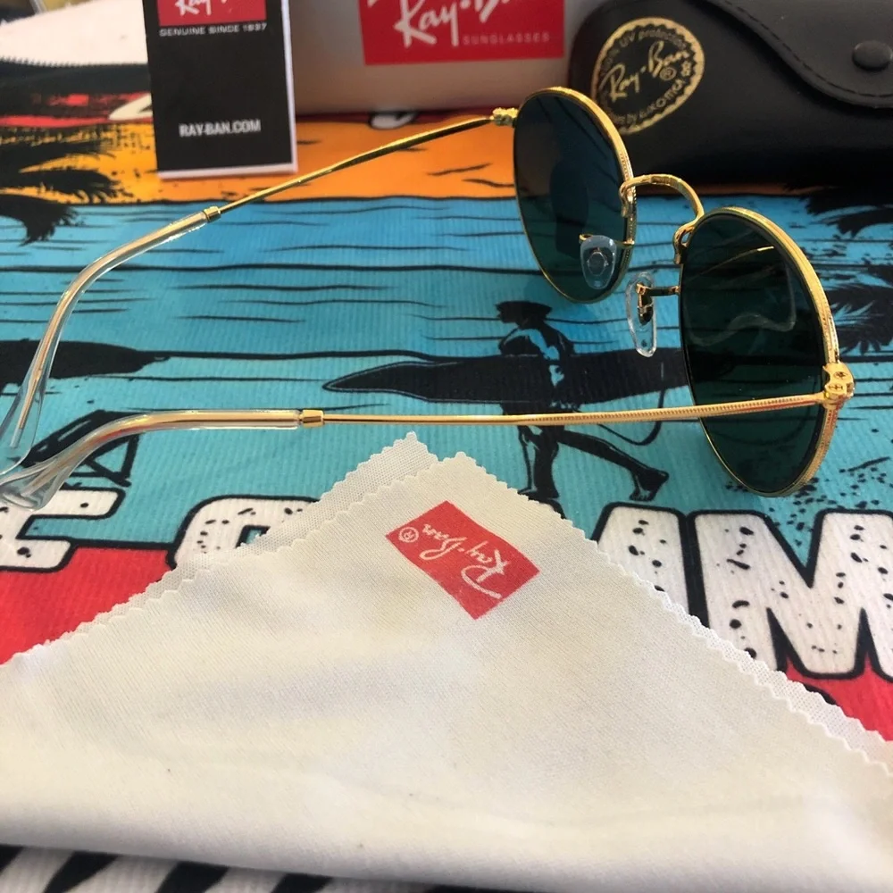 Ray-Ban Gold Frame Sunglasses with Green Lenses